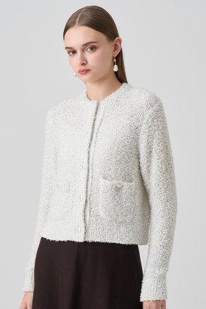 美品 アナイ 定価4.6万 ラクーン天竺パフスリーブカーディガン ファー 人気 美品 アナイ 定価4.6万 ラクーン天竺パフスリーブカーディガン
