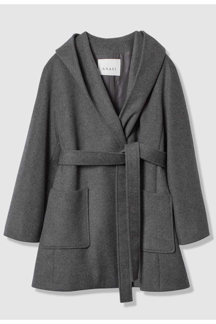 ANAYI カシミヤフードガウンコート (チャコールグレー, 38) アナイ ELLE SHOP