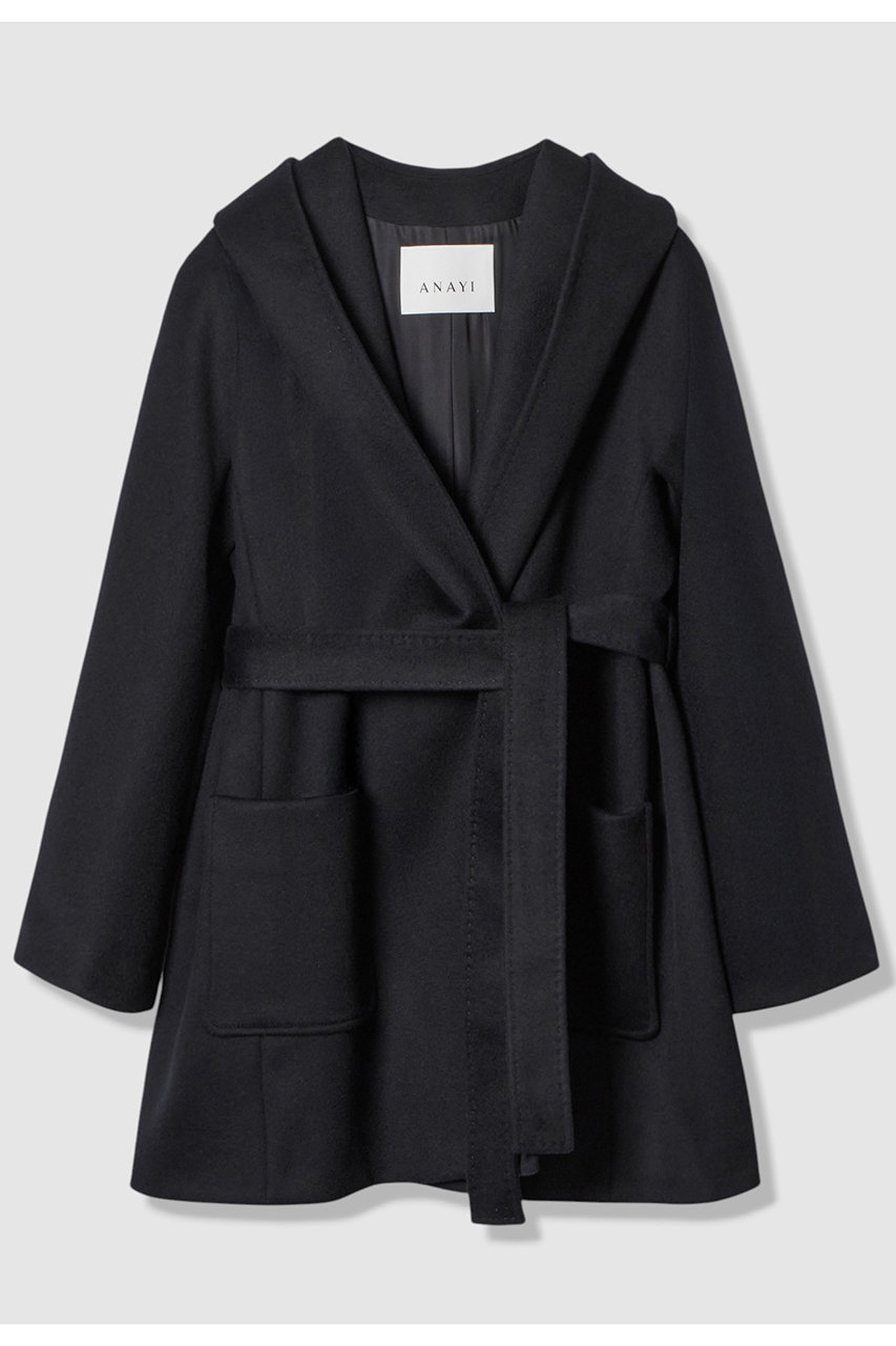 ANAYI カシミヤフードガウンコート (ネイビー, 36) アナイ ELLE SHOP