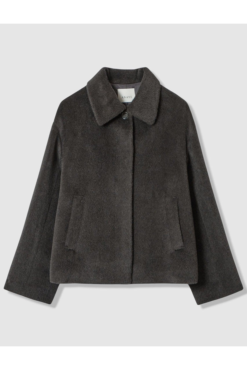 ANAYI アルパカシャギーショートコート (チャコールグレー, 36) アナイ ELLE SHOP ANAYI アルパカシャギーショートコート (チャコールグレー, 36) アナイ ELLE SHOP