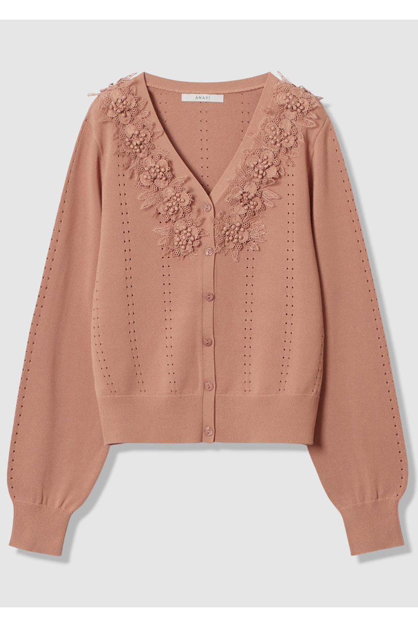 ANAYI(アナイ)｜立体フラワーレースV カーディガン/ピンク の通販
