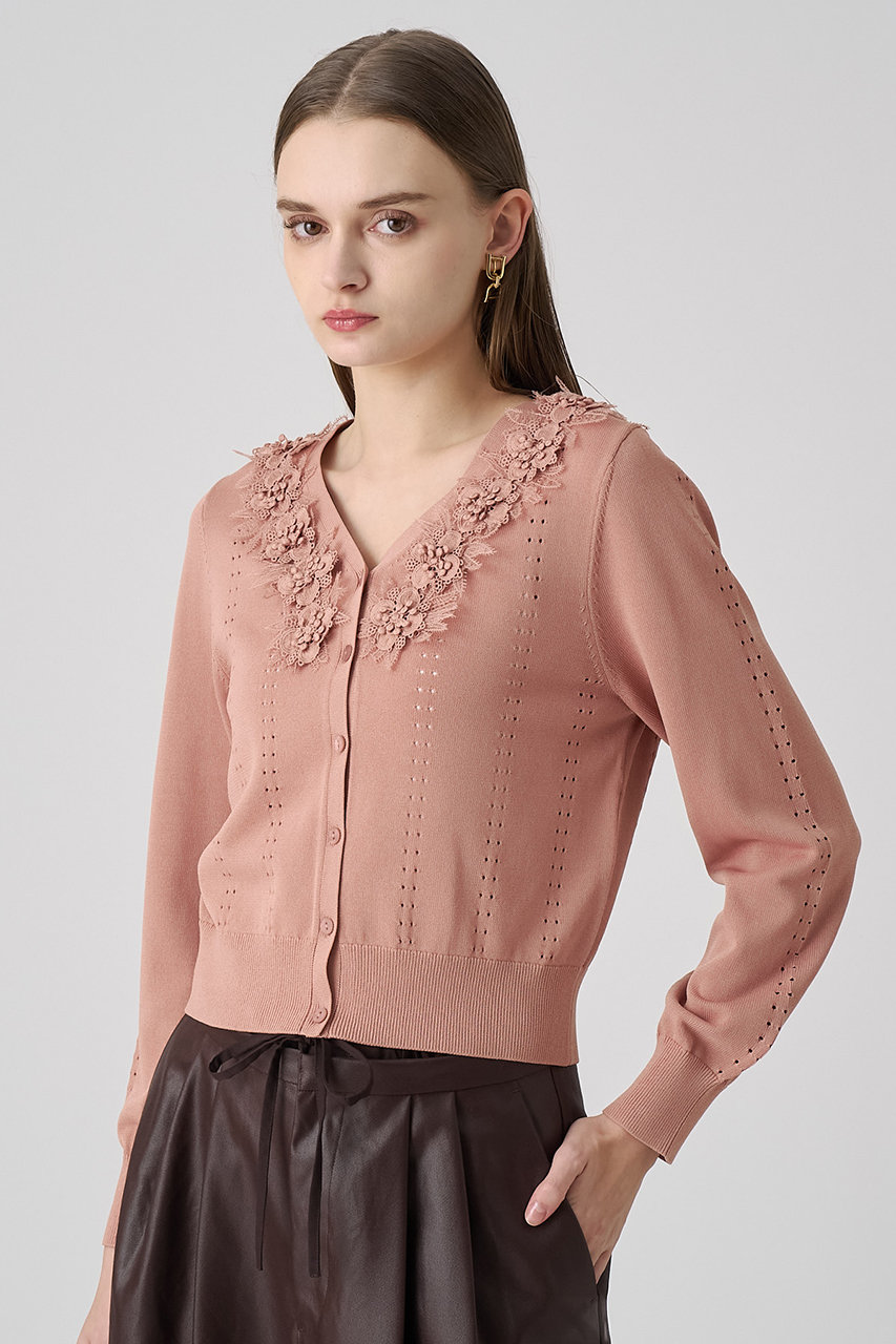 ANAYI(アナイ)｜立体フラワーレースV カーディガン/ピンク の通販