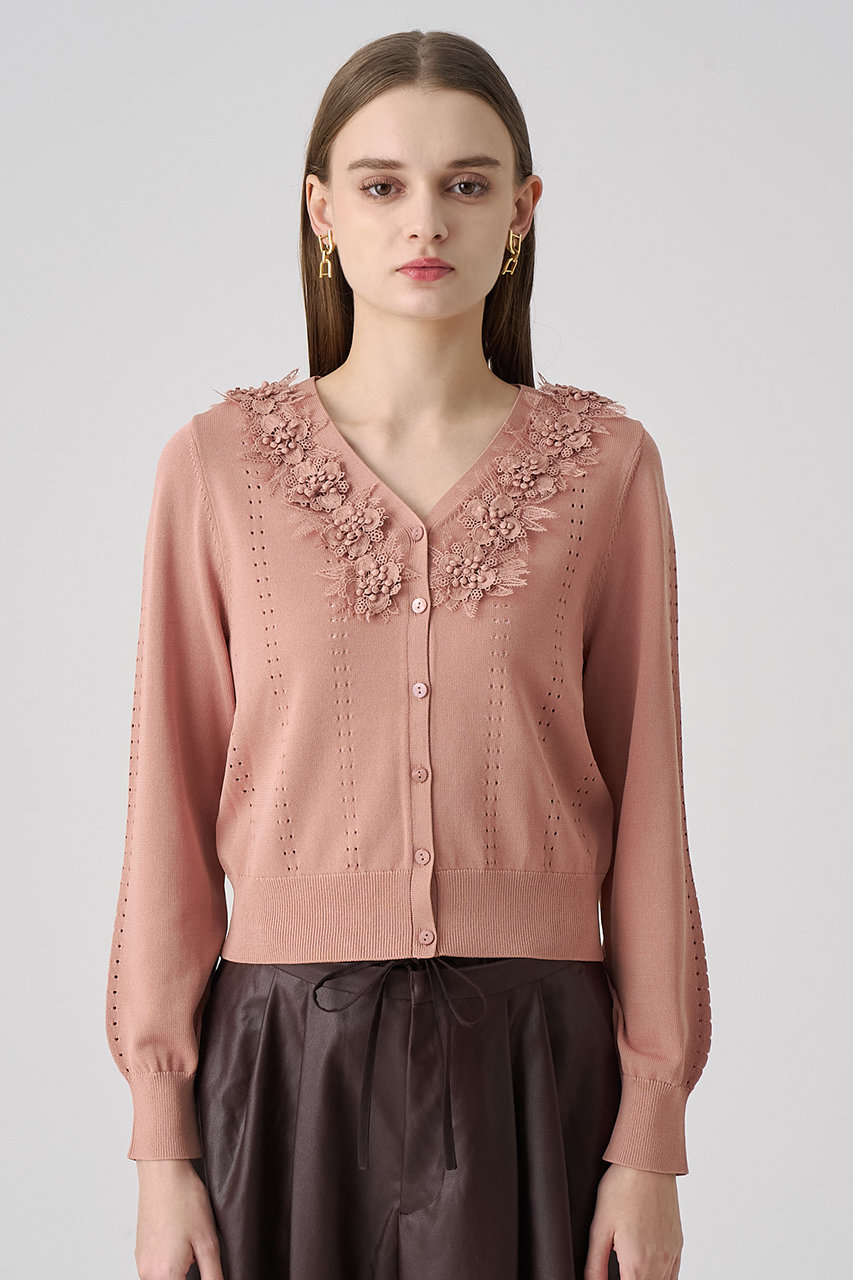 ANAYI(アナイ)｜立体フラワーレースV カーディガン/ピンク の通販