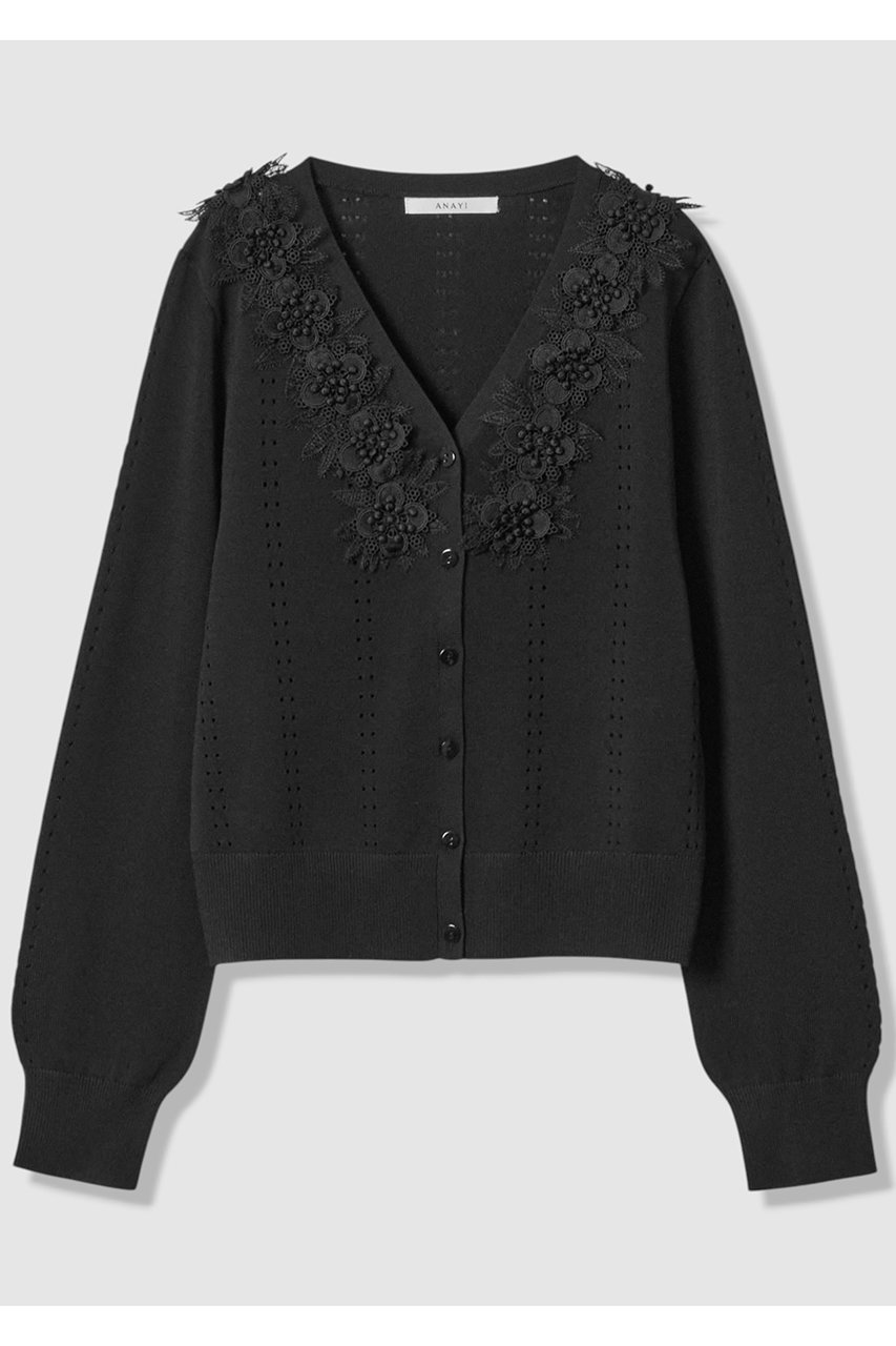 アナイ/ANAYIの立体フラワーレースＶ カーディガン(ブラック/10252816880-95-380)