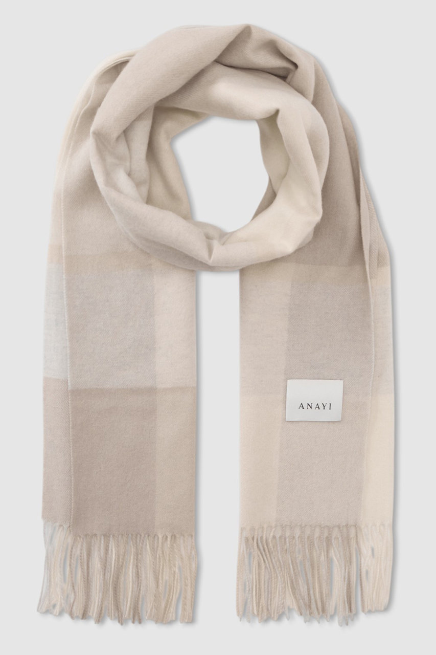 ANAYI パネルチェックカシミヤストール (ベージュ系, 1) アナイ ELLE SHOP ANAYI パネルチェックカシミヤストール (ベージュ系, 1) アナイ ELLE SHOP