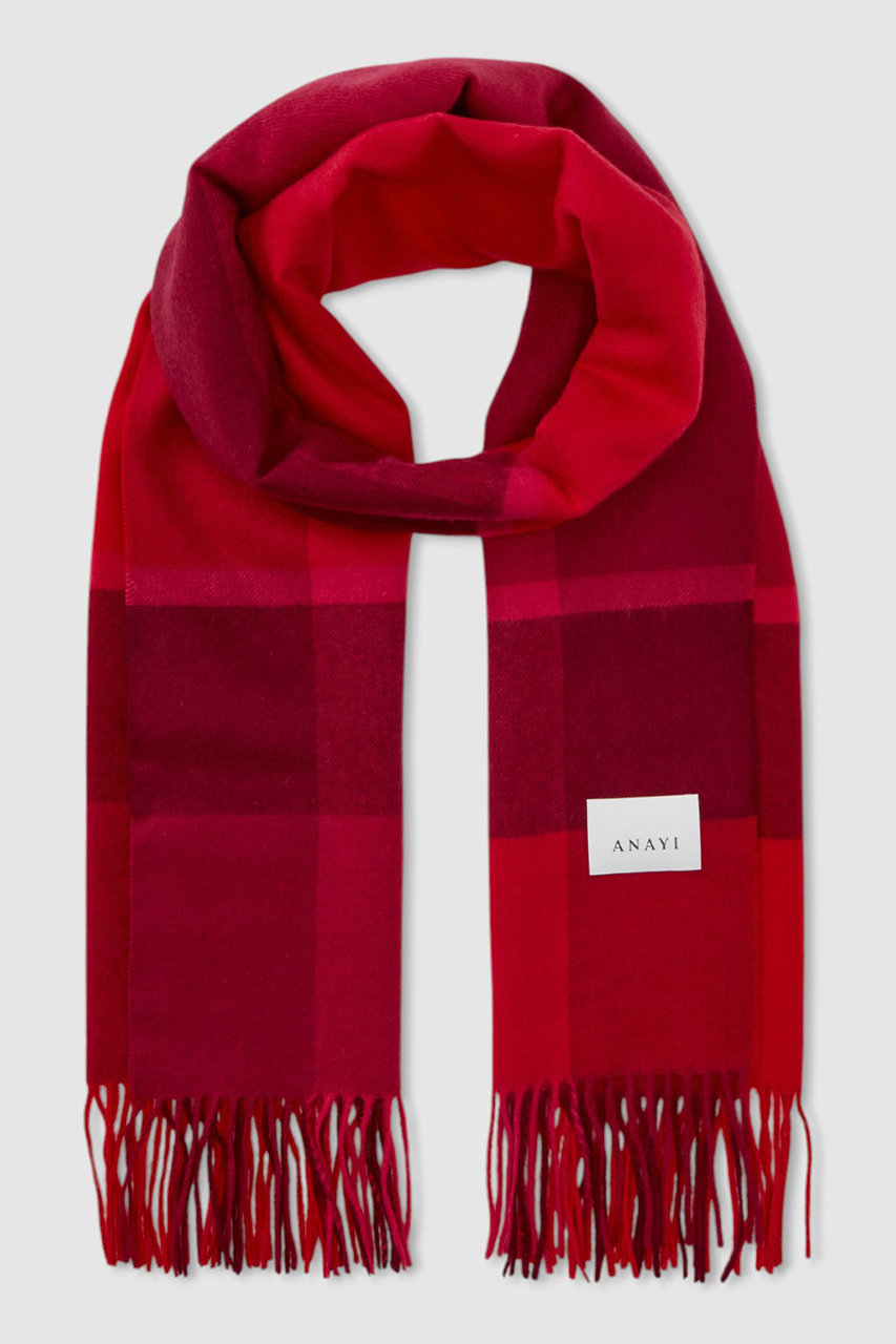 ANAYI パネルチェックカシミヤストール (レッド系, 1) アナイ ELLE SHOP ANAYI パネルチェックカシミヤストール (レッド系, 1) アナイ ELLE SHOP