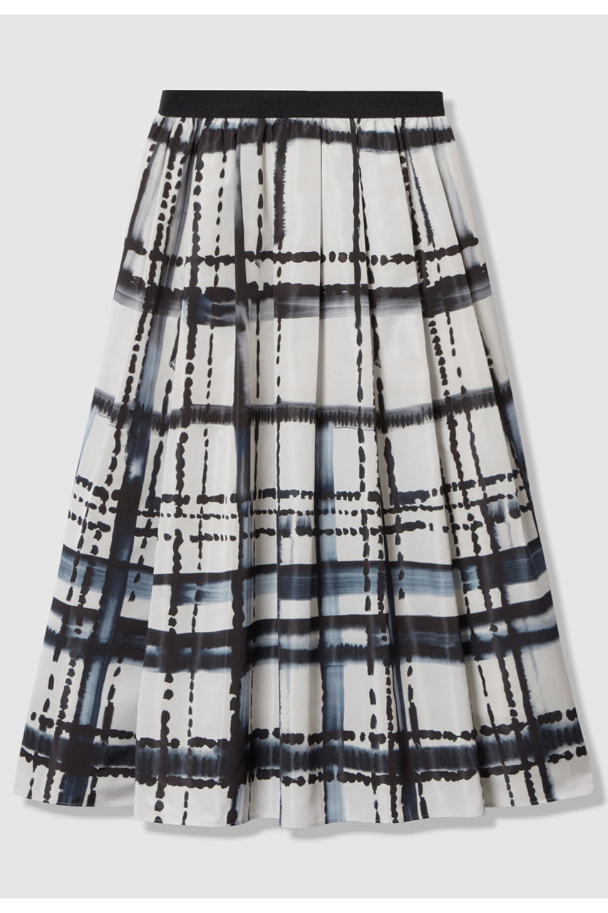 ANAYI チェックプリントタックギャザーフレアスカート (ホワイト, 36) アナイ ELLE SHOP