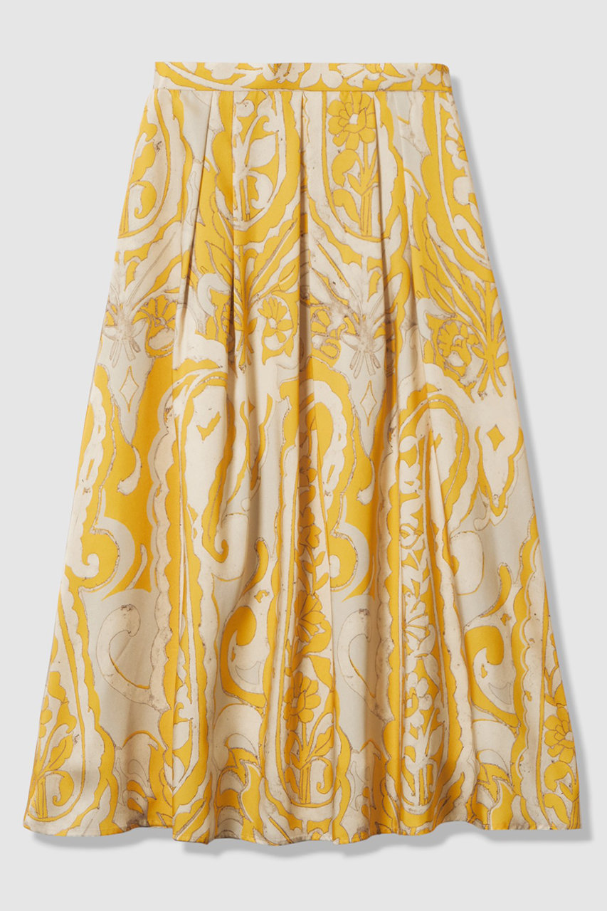 ANAYI ペイズリープリントタック スカート (イエロー, 36) アナイ ELLE SHOP
