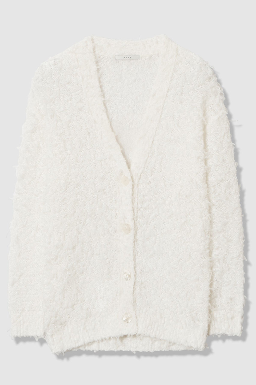 ANAYI(アナイ)｜チュールシャギーVネックカーディガン/ホワイト の