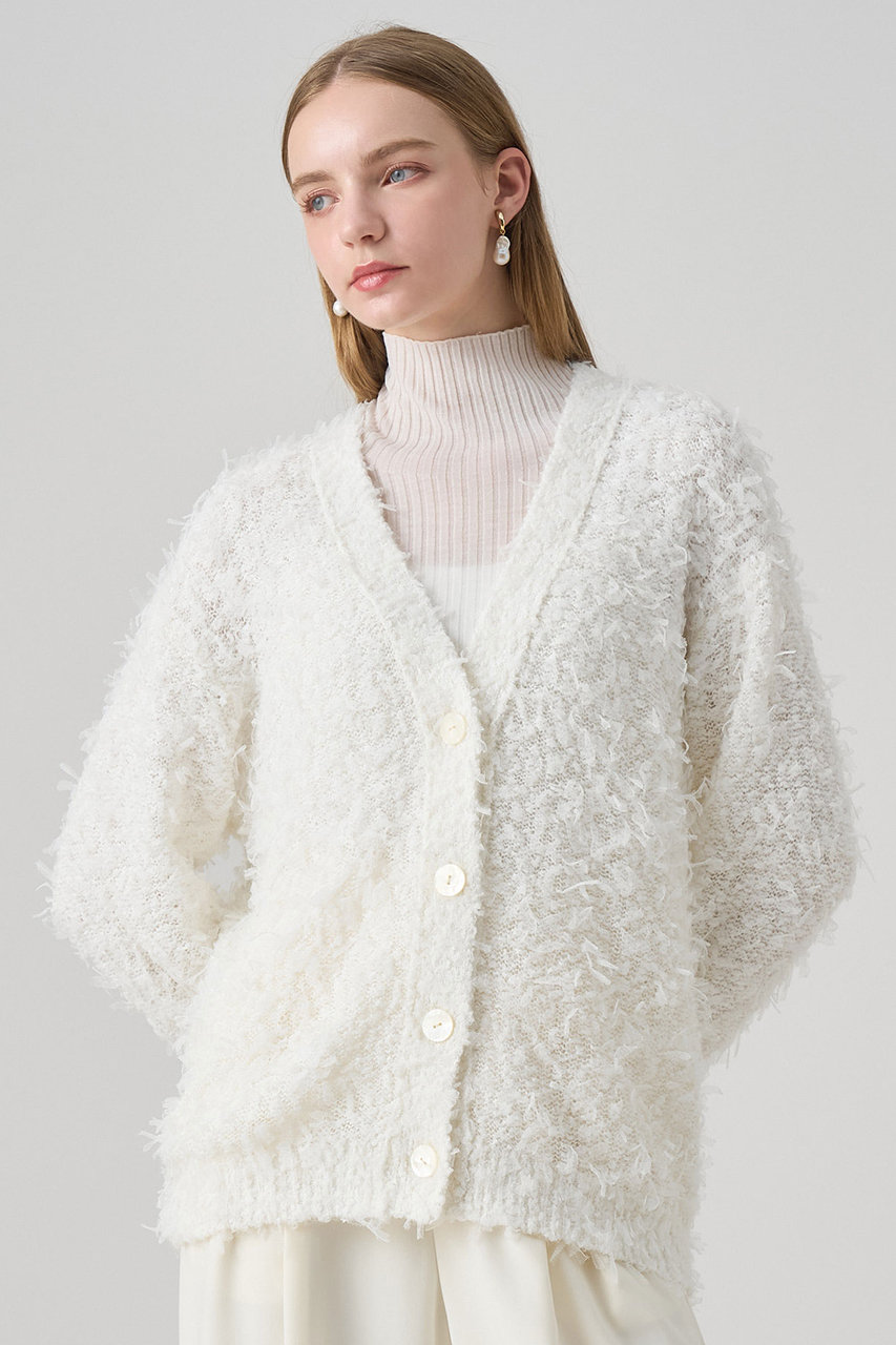 ANAYI(アナイ)｜チュールシャギーVネックカーディガン/ホワイト の
