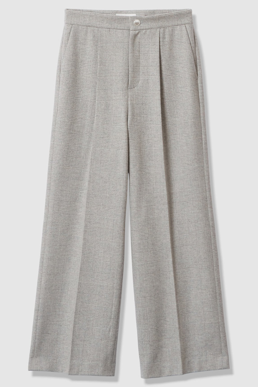 ANAYI(アナイ)｜グレンチェックワイドタックパンツ/ライトグレー の