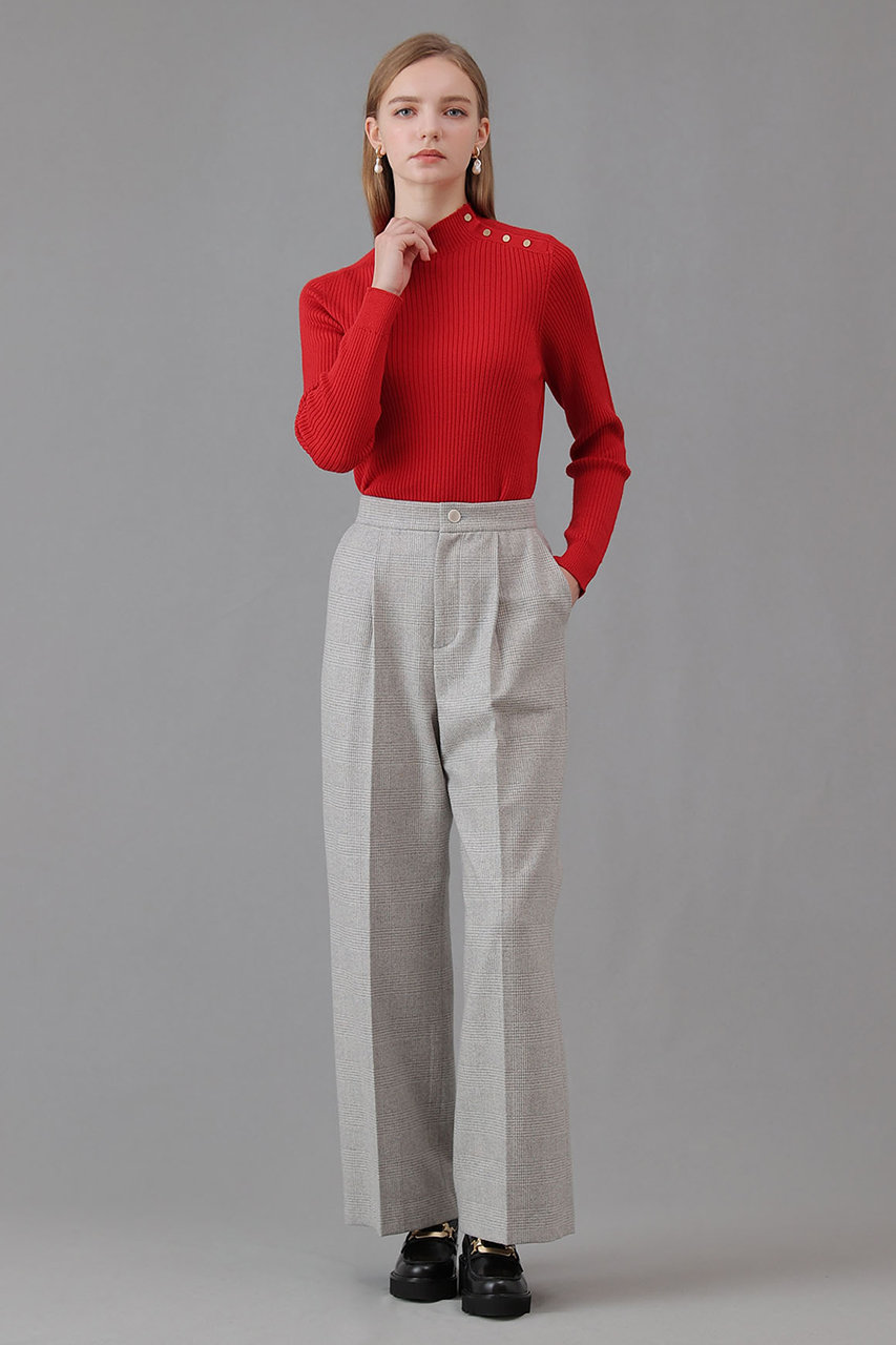 ANAYI(アナイ)｜グレンチェックワイドタックパンツ/ライトグレー の