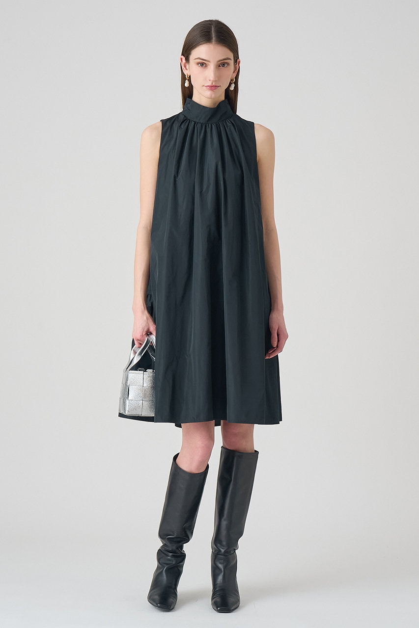 ANAYI(アナイ)｜タフタハイネックAラインワンピース/ブラック の通販