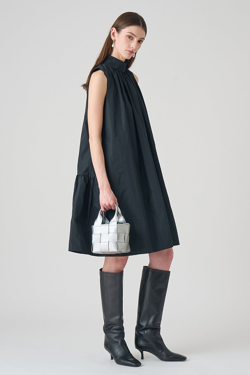 ANAYI(アナイ)｜タフタハイネックAラインワンピース/ブラック の通販