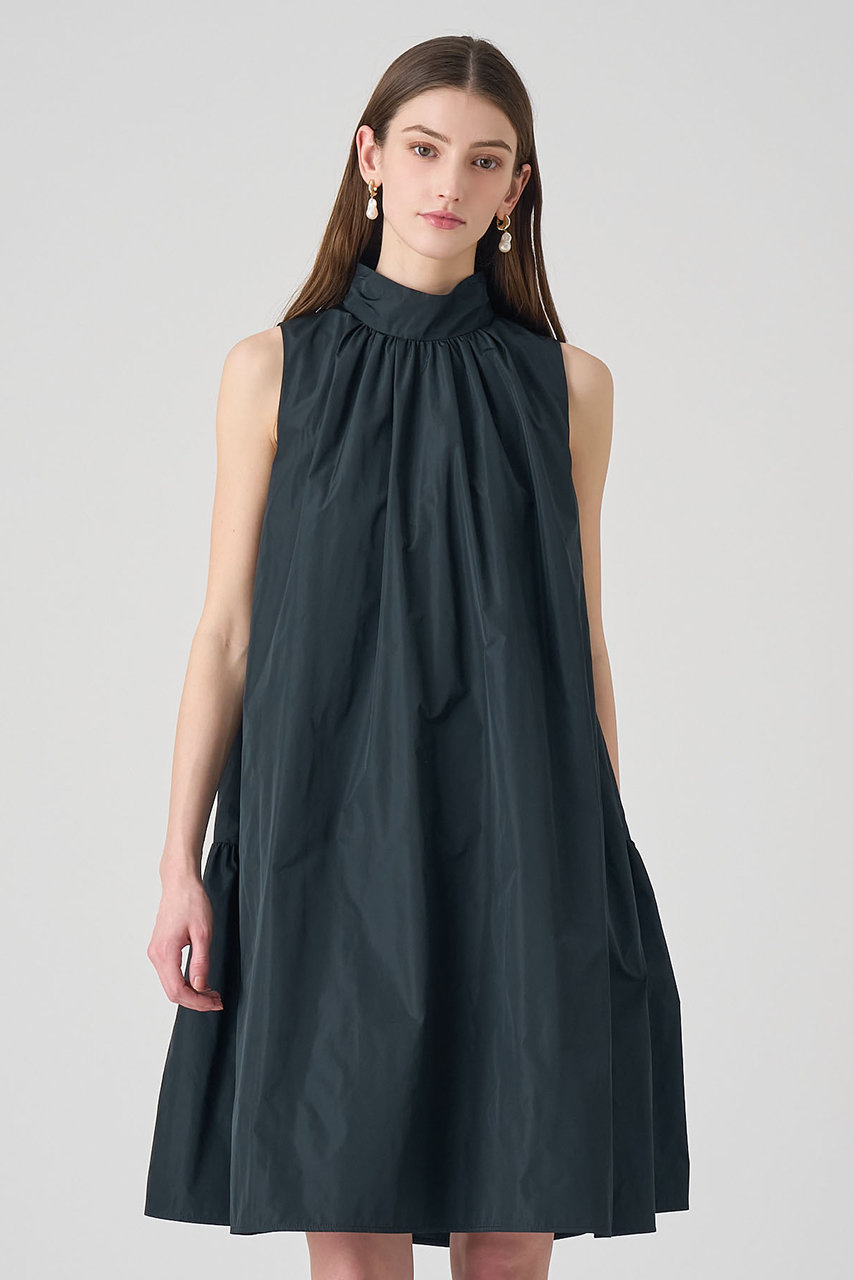 ANAYI(アナイ)｜タフタハイネックAラインワンピース/ブラック の通販