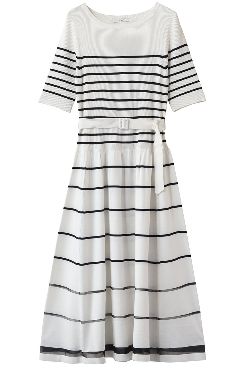 アナイ/ANAYIのシアーラインボーダーベルト付ワンピース(ホワイト/10261714570-65-380)
