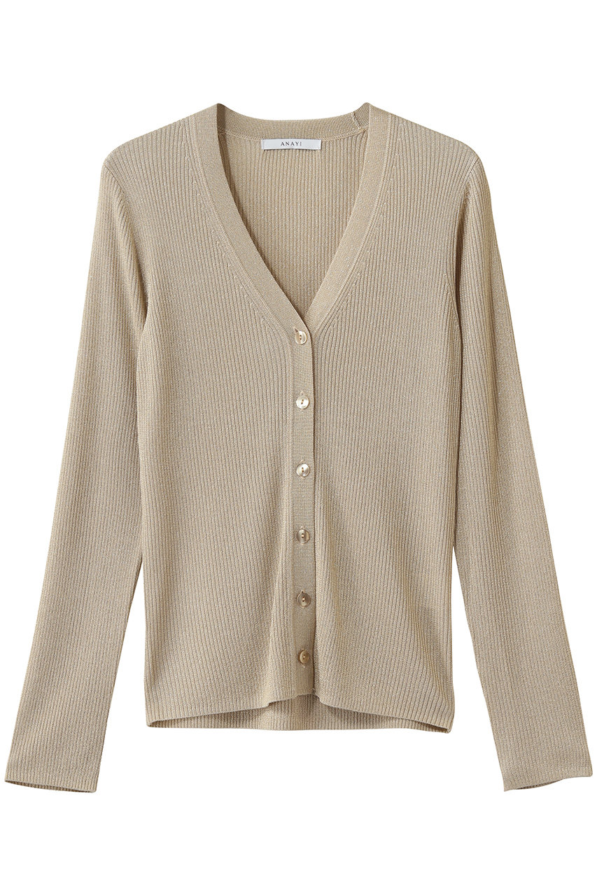 アナイ/ANAYIのラメリブVネックカーディガン(ゴールド/10261816220-30-380)
