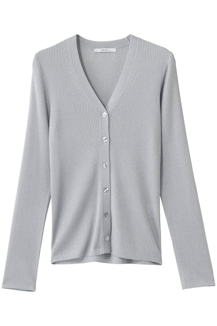 アナイ/ANAYIのラメリブVネックカーディガン(シルバー/10261816220-90-380)