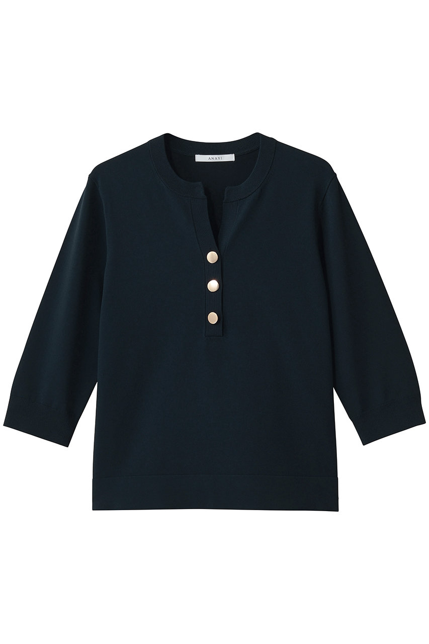 アナイ/ANAYIのRY/PEストレッチキーネックプルオーバー(ネイビー/10261816770-65-380)