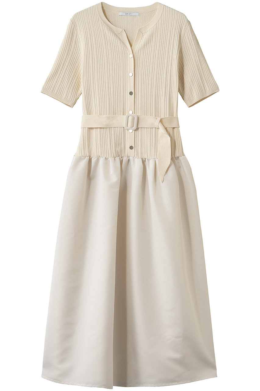 アナイ/ANAYIのグログランコンビベルト付ワンピース(アイボリー/10261714640-98-380)