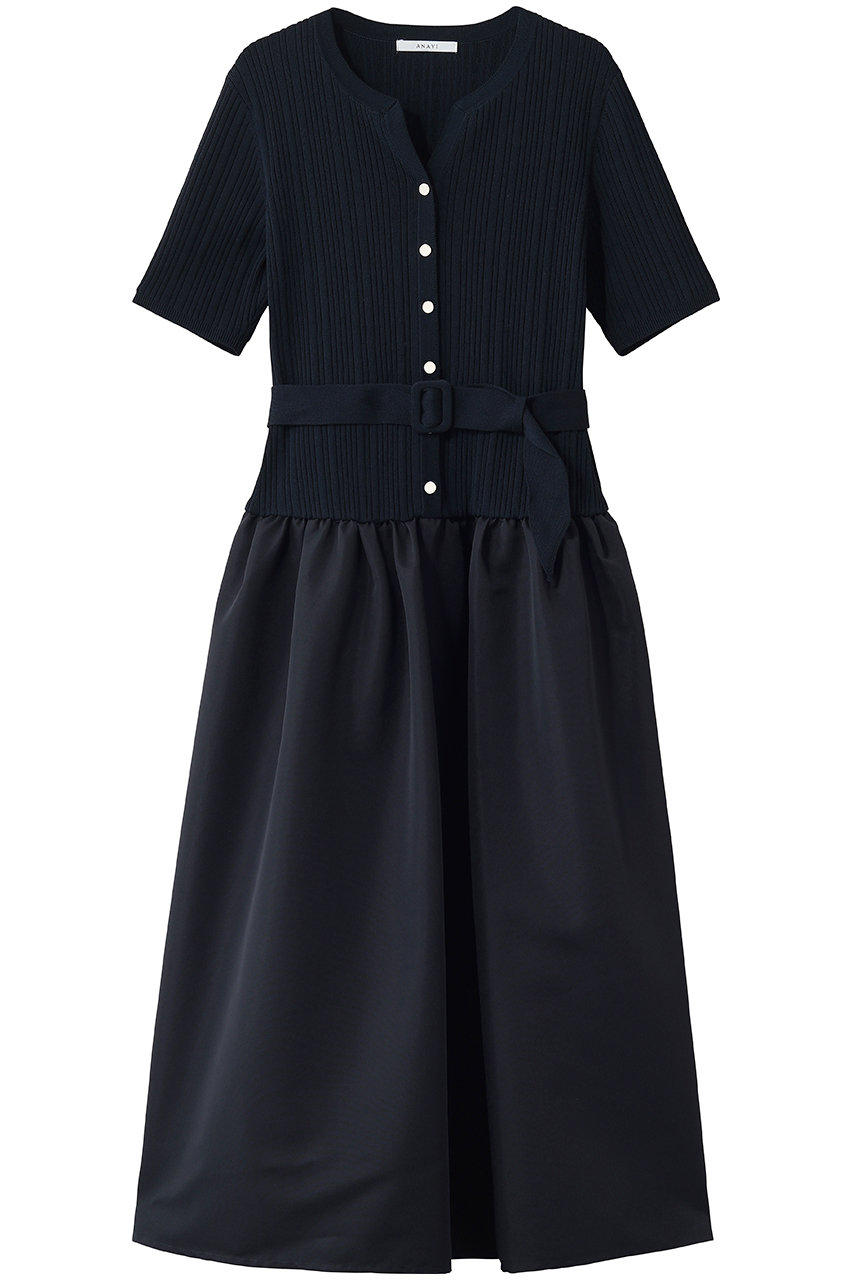 アナイ/ANAYIのグログランコンビベルト付ワンピース(ネイビー/10261714640-98-380)