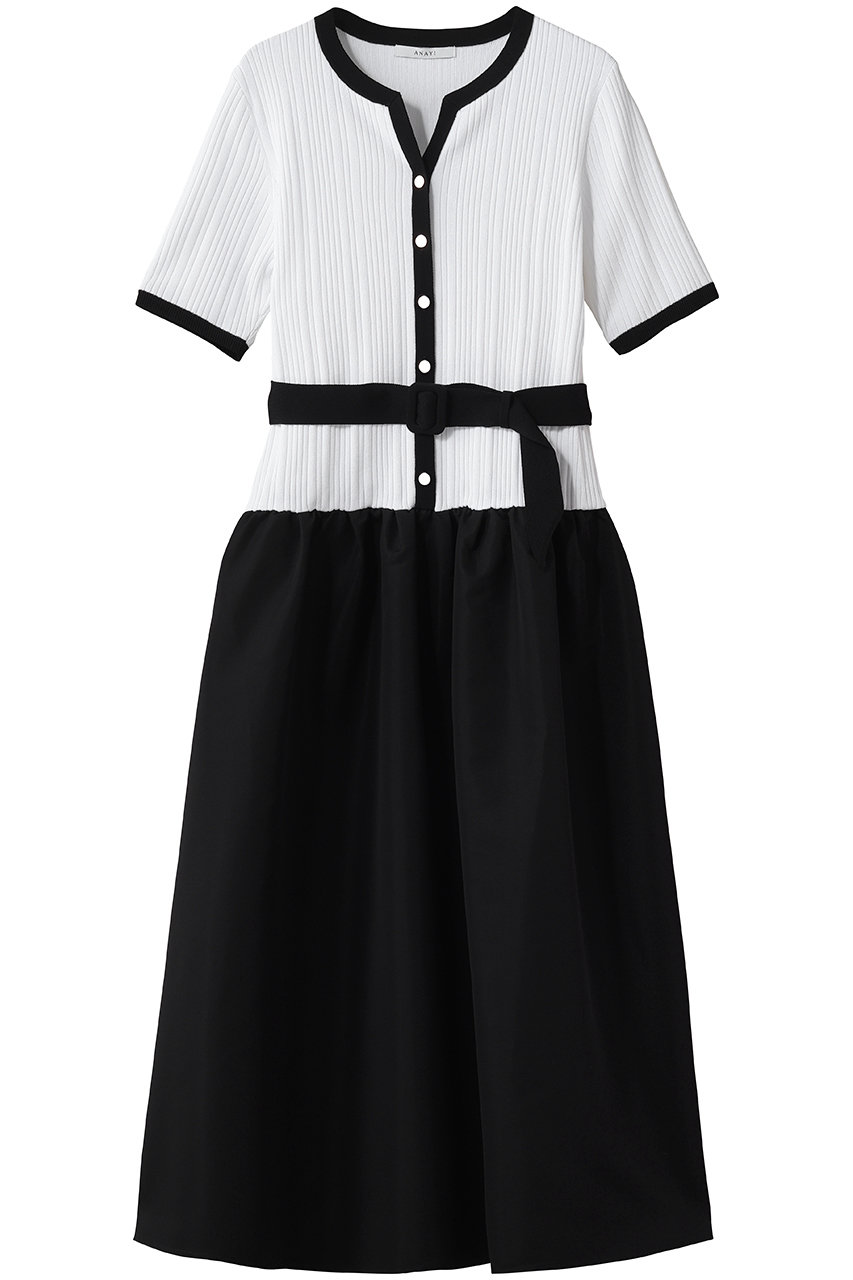 アナイ/ANAYIのグログランコンビベルト付ワンピース(ブラック/10261714640-98-380)