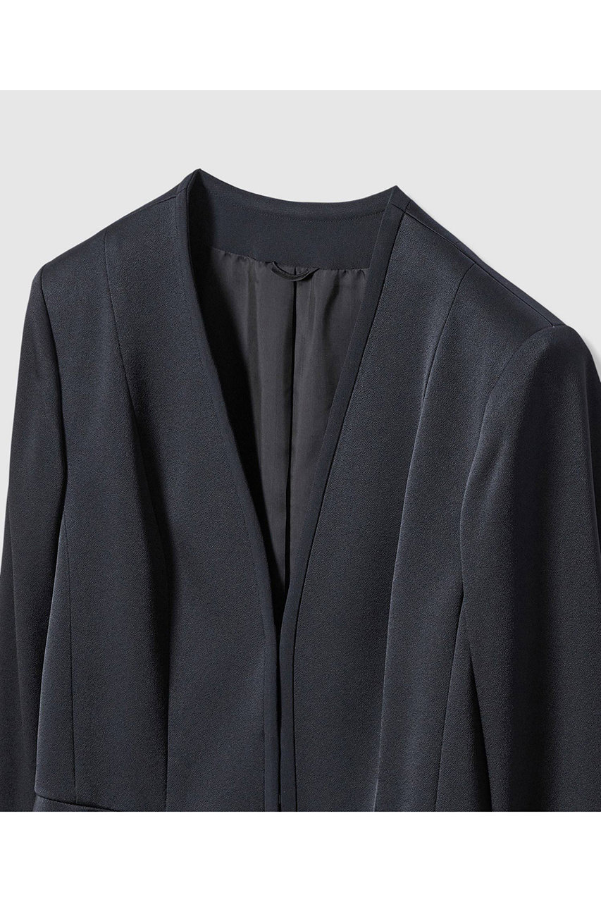 【ANAYI アナイ】トリアセテンペプラムジャケット　サイズ36 ネイビー ANAYI ジャケット ノーカラージャケット トリアセサテンペプラム