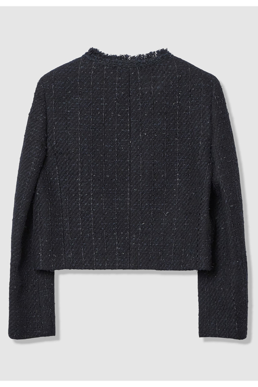 ANAYI ミックスツイード ノーカラー ハーフジャケット パールボタン 黒