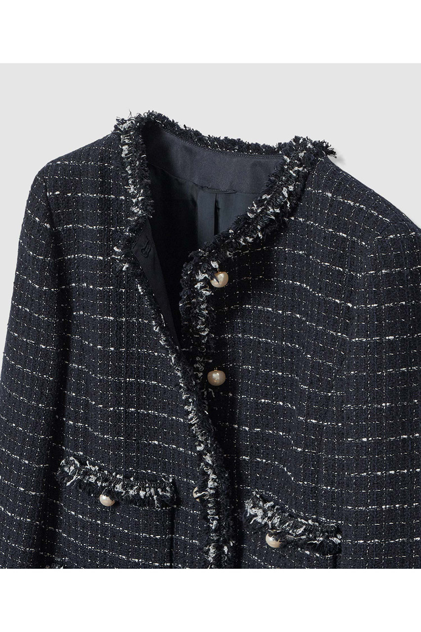 ANAY アナイ　ツイード　ジャケット ANAYI(アナイ)｜ミックスツイードロングノーカラージャケット/ホワイト