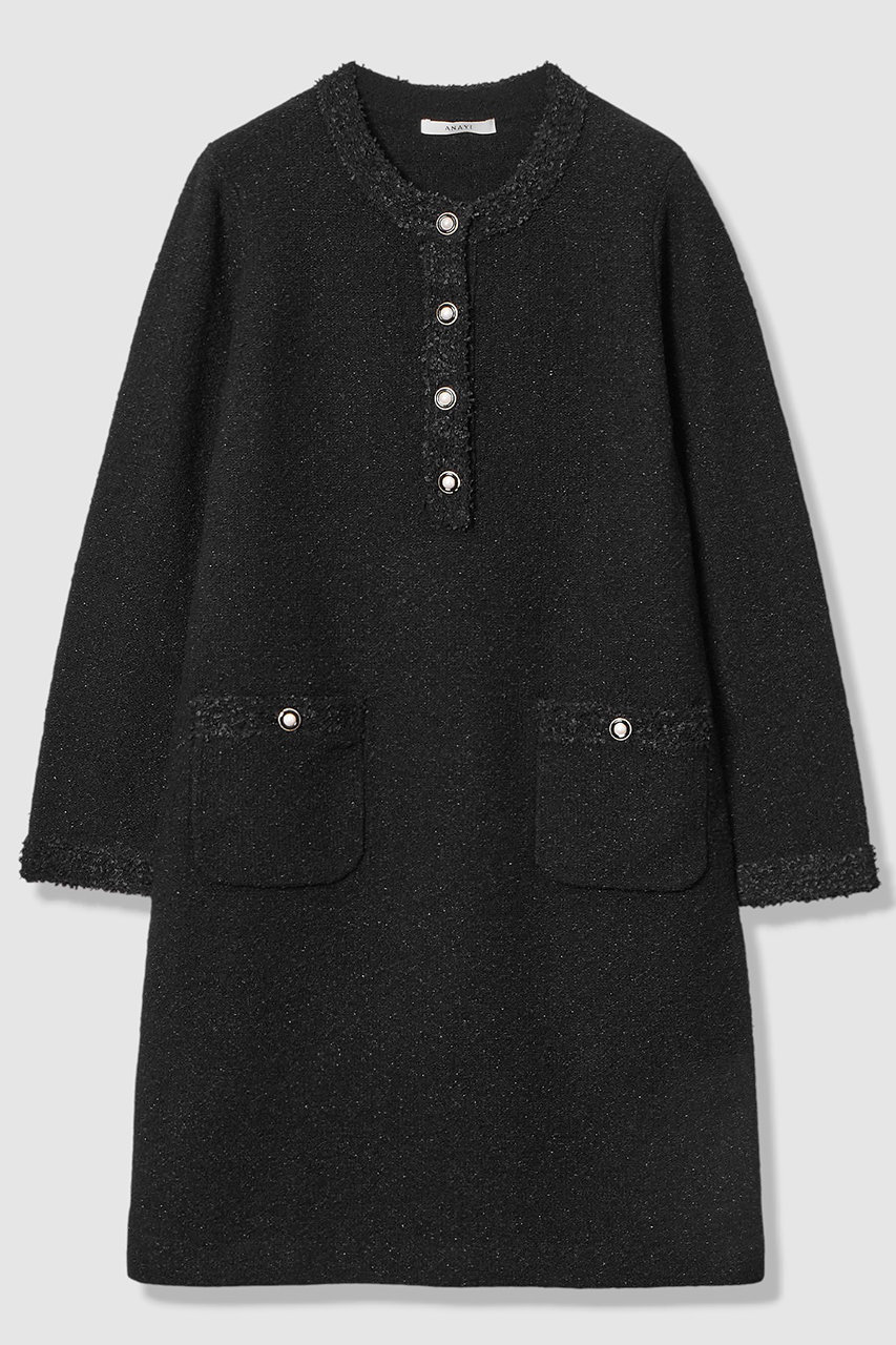ANAYI ブークレラメツイードボクシー ワンピース (ブラック, 36) アナイ ELLE SHOP