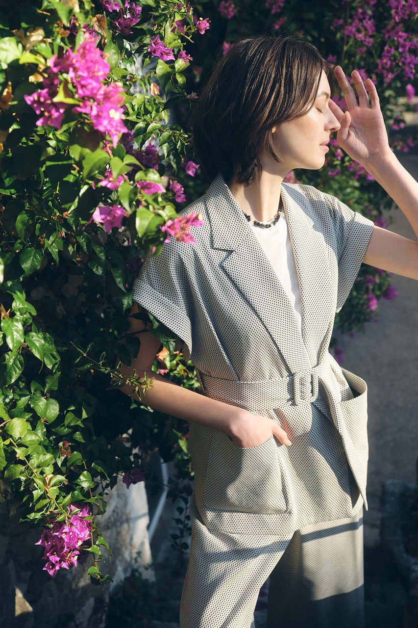 美品 ANAYI アナイ 22SS MANTECO社製生地 ウエストベルト付き ストレッチツイルジレ ロングベルテッドベスト 38 アイボリー レディース 古着 中古 USED ANAYI - 美品 ANAYI アナイ 22SS MANTECO社製生地 ウエストベルト付き