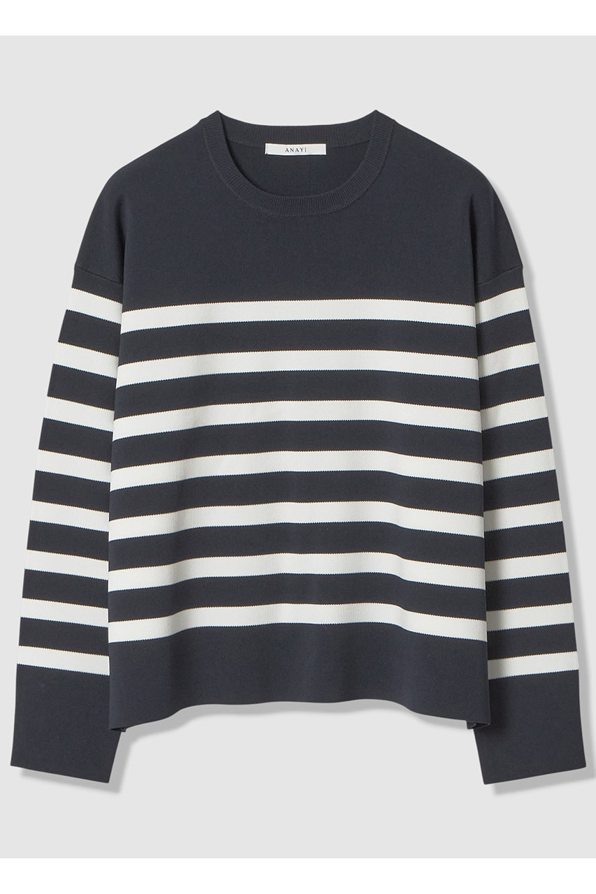 アナイ/ANAYIのスリーブ釦ボーダー プルオーバー(ネイビー/10261816730-65-380)