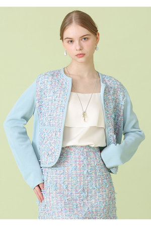 アナイ/ANAYIの【予約販売】【セットアップ対象商品】ブルーミックスツイードコンビカーディガン(110300/110303)