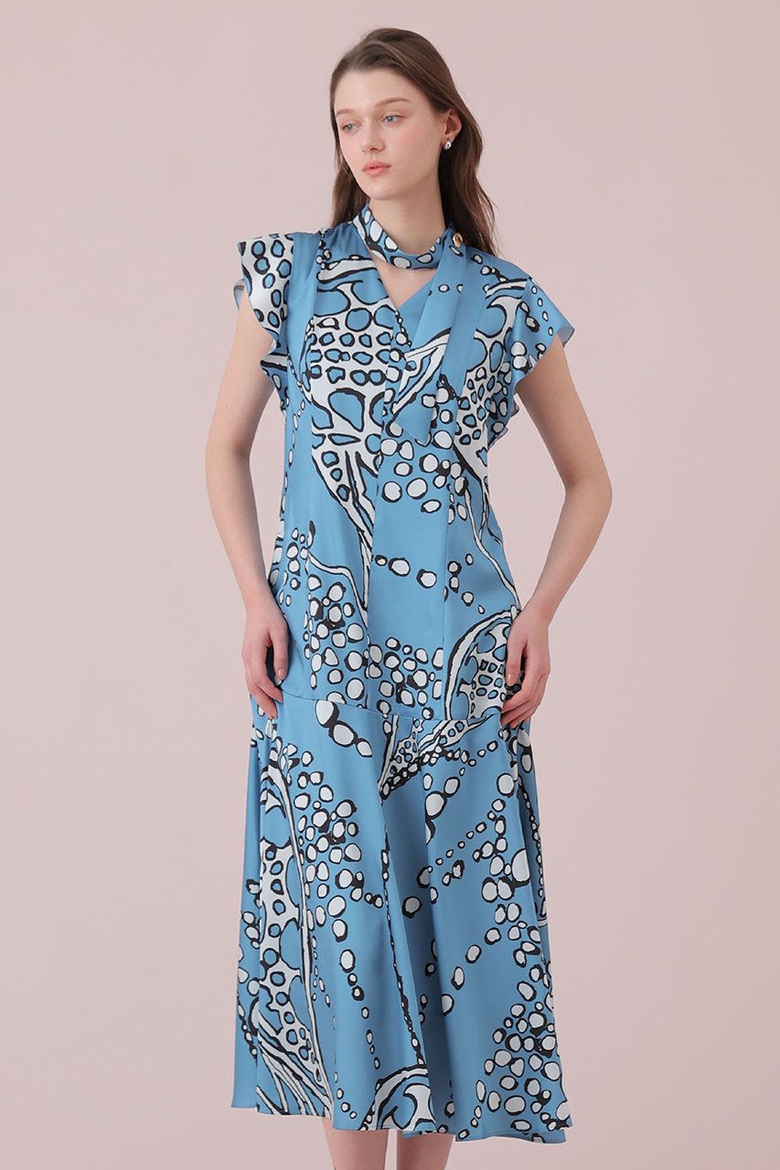 ANAYI(アナイ)｜パールドットプリントAラインワンピース/ブルー の
