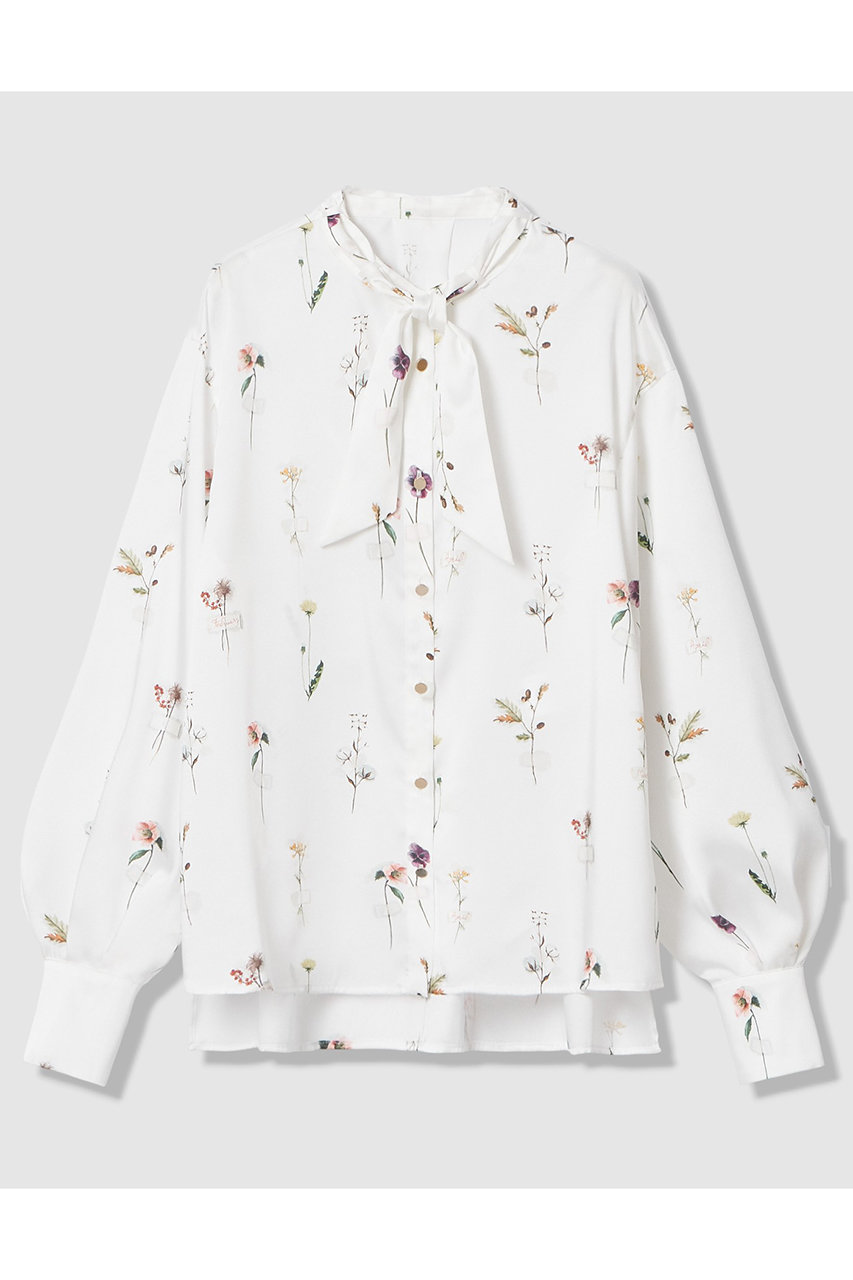 アナイ/ANAYIの【予約販売】ボタニカルサテンプリントスカーフタイ ブラウス(ホワイト/10261713270-65-380)