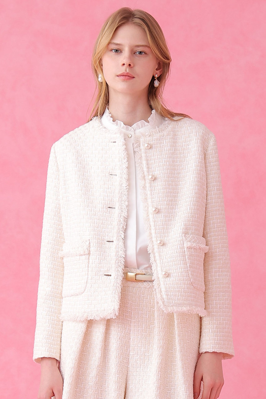 ANAYI ピンクベージュ レザージャケット 36 ANAYI(アナイ)｜【セットアップ対象商品】ソフトベージュツイード