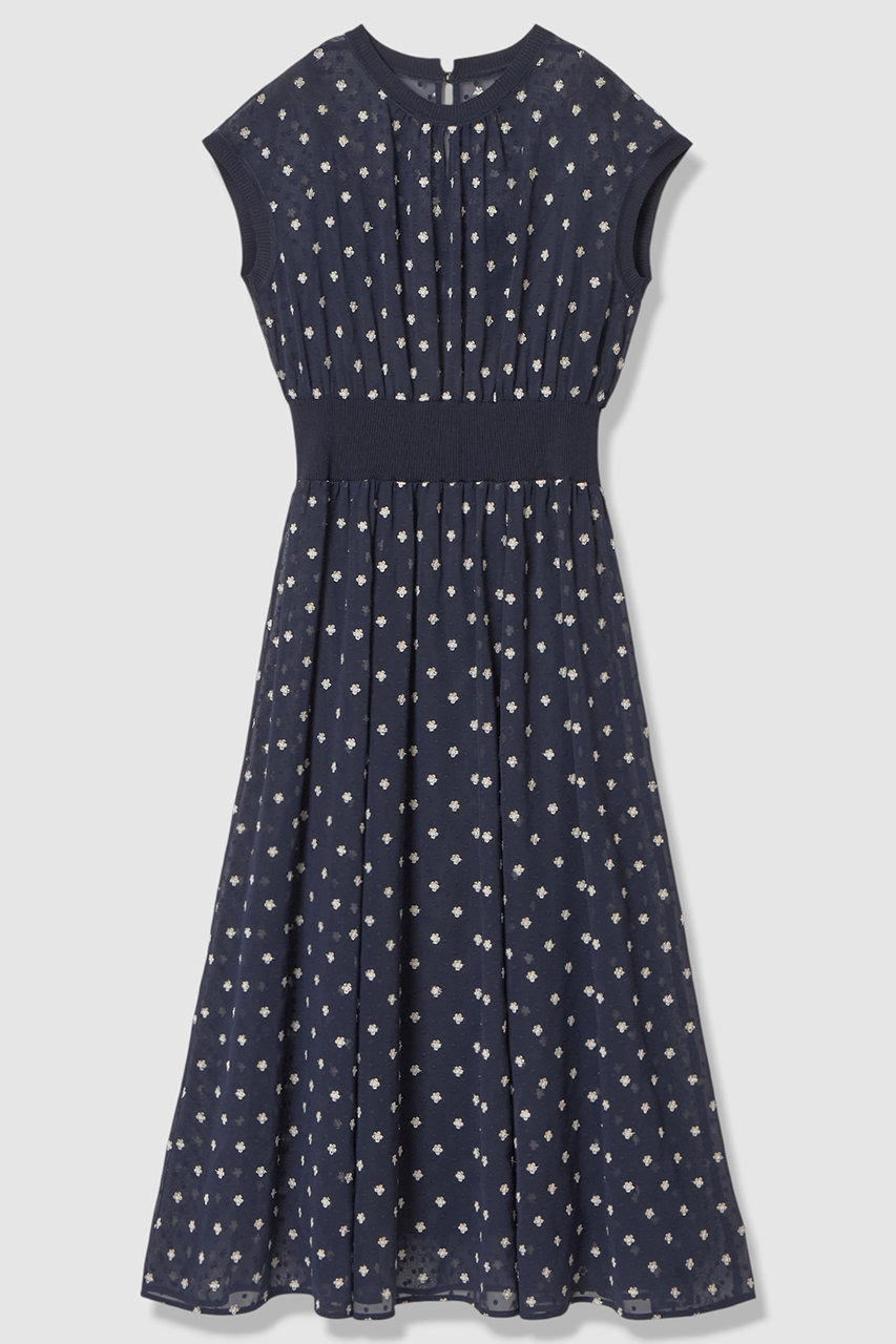 フラワー刺繍ドットフレア ワンピース