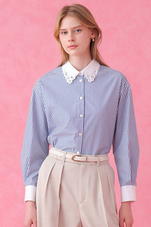 アナイ/ANAYIのコットンブロード衿刺繍シャツ(110400/110403)