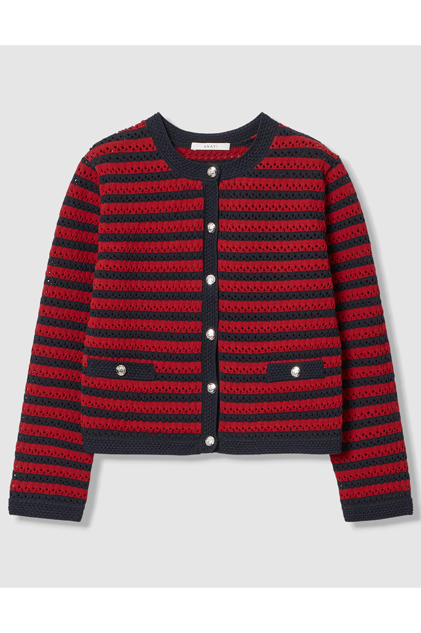 アナイ/ANAYIの【予約販売】アイレットボーダー カーディガン(レッド系/10261816400-98-380)