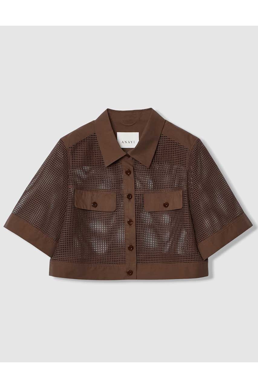 アナイ/ANAYIの【予約販売】【セットアップ対応商品】メッシュラッセル5分袖シャツブルゾン(ブラウン/10261110360-95-380)
