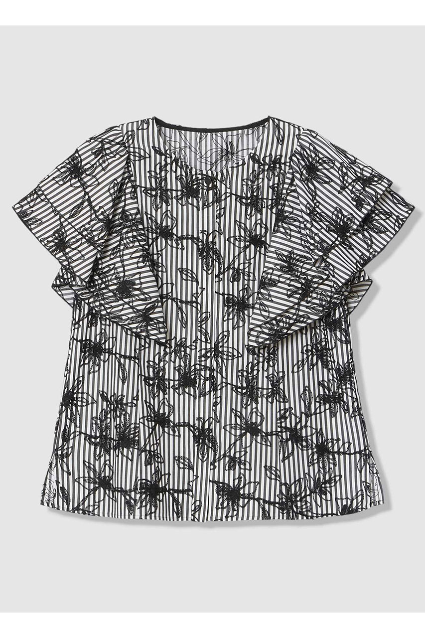 アナイ/ANAYIの【予約販売】フラワー刺繍ストライプ ブラウス(ブラック/10261713500-95-380)