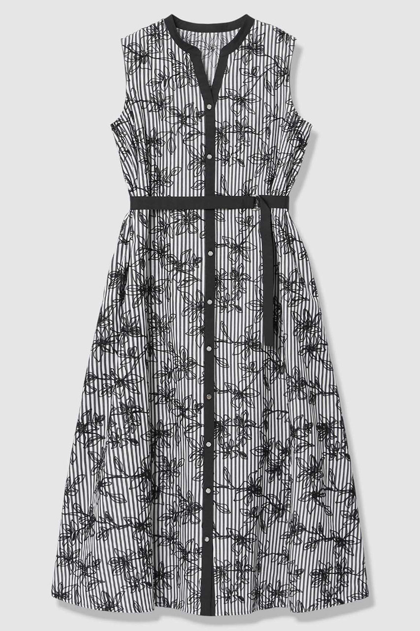 アナイ/ANAYIの【予約販売】フラワー刺繍ストライプＡライン ワンピース(ブラック/10261714500-95-360)