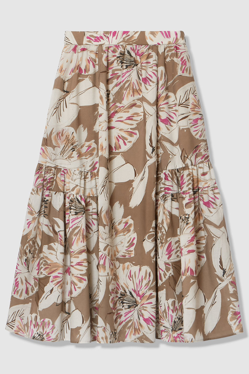 アナイ/ANAYIの【予約販売】ペイントフラワープリントティアード スカート(ブラウン/10261711520-81-380)