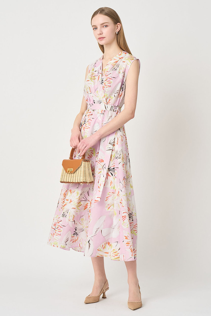 近年モデル♡アナイ フラワープリントロングワンピース ベルト 花柄 フレア M ANAYI(アナイ)｜ペイントフラワープリントフレア ワンピース/ピンク の