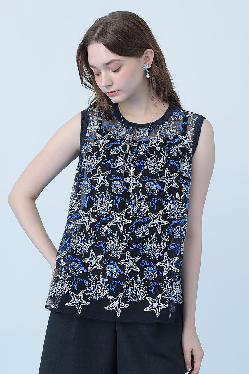 ANAYI(アナイ)｜Summer glam刺繍チュニック ブラウス/ブルー の通販 