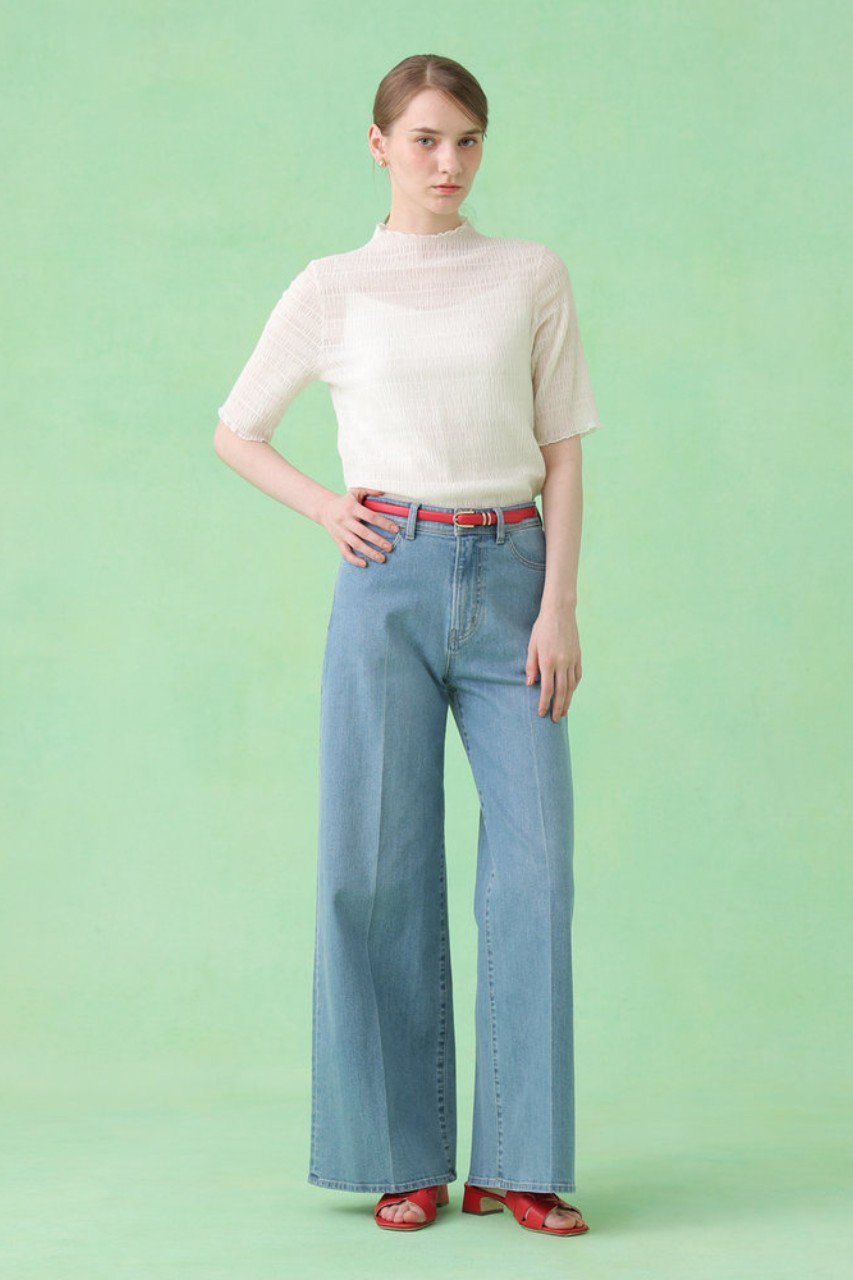 ANAYI(アナイ)｜ストレッチデニムワイドパンツ/ブルー の通販