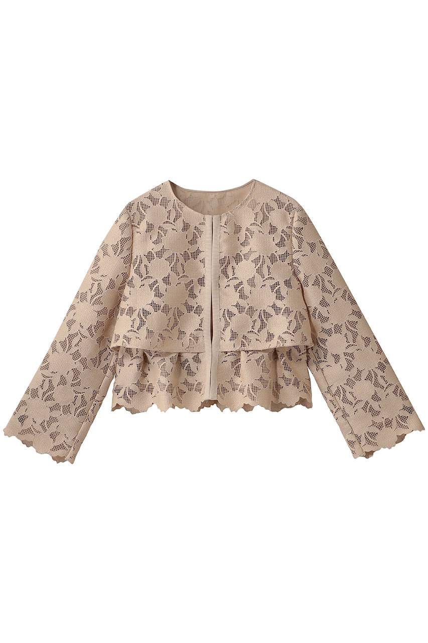 ANAYI フラワーメッシュシシュウボレロジャケット (ベージュ, 36) アナイ ELLE SHOP