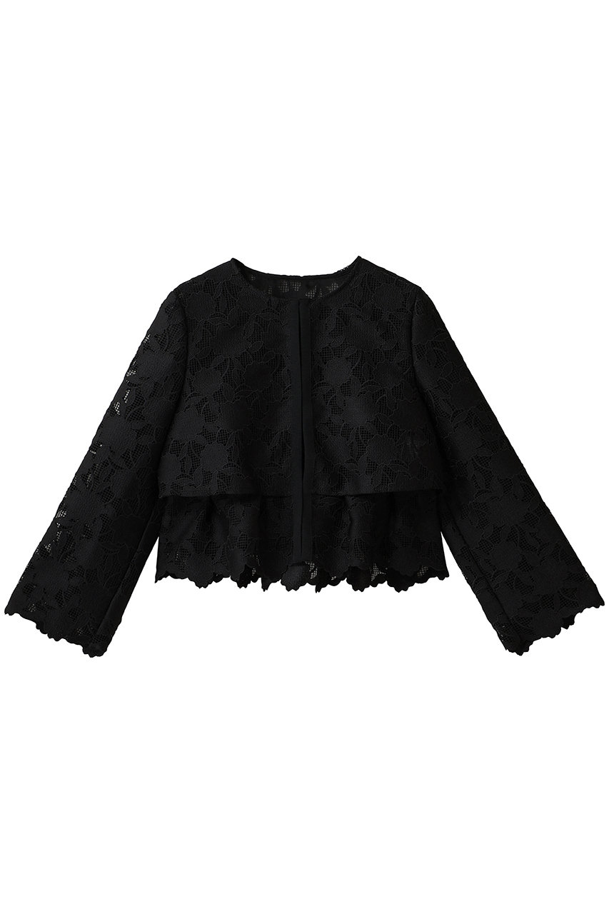 ANAYI フラワーメッシュシシュウボレロジャケット (ブラック, 36) アナイ ELLE SHOP