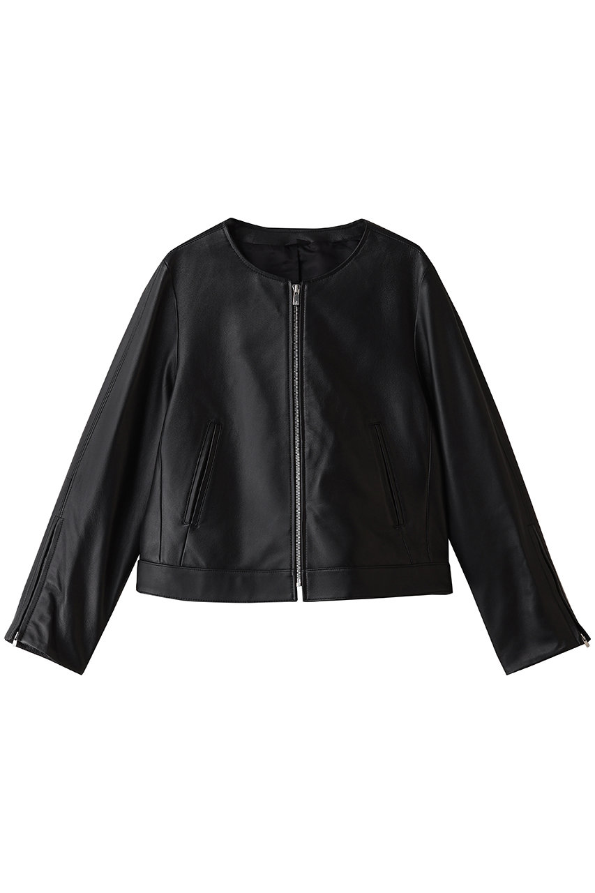 ANAYI ラムレザーノーカラーブルゾン (ブラック, 38) アナイ ELLE SHOP
