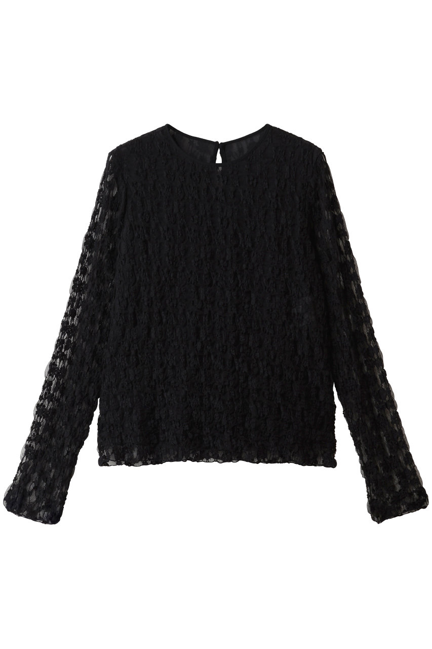 ANAYI ストレッチレースモックネックプルオーバー (ブラック, 38) アナイ ELLE SHOP